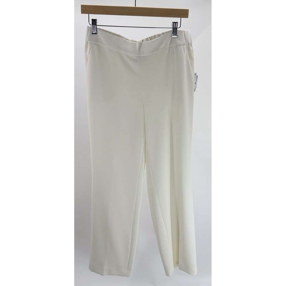 Kasper Women's Stretch Crepe Pull On Vanilla Ice White Pants Petite Medium PM